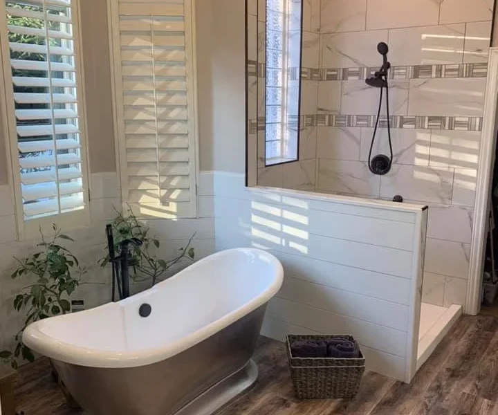 Freestanding Tub & Marble Walk-In Shower