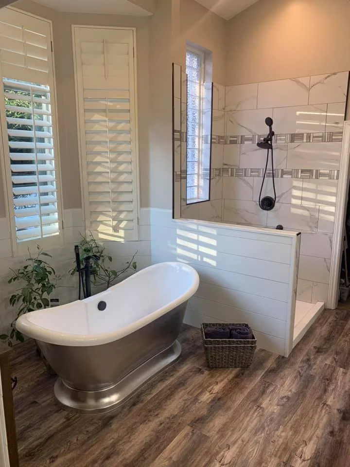 Freestanding Tub & Marble Walk-In Shower