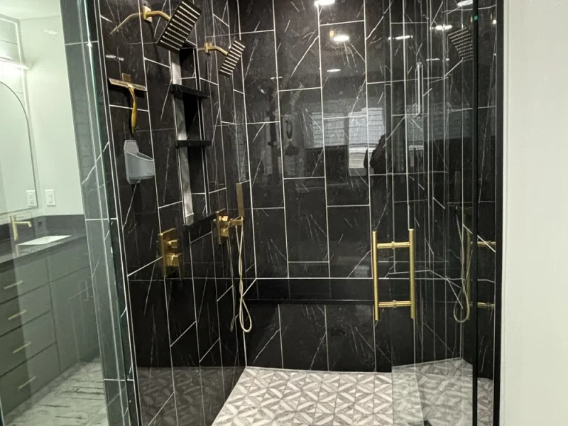 Black Marble & Brass Luxury Walk-In Shower