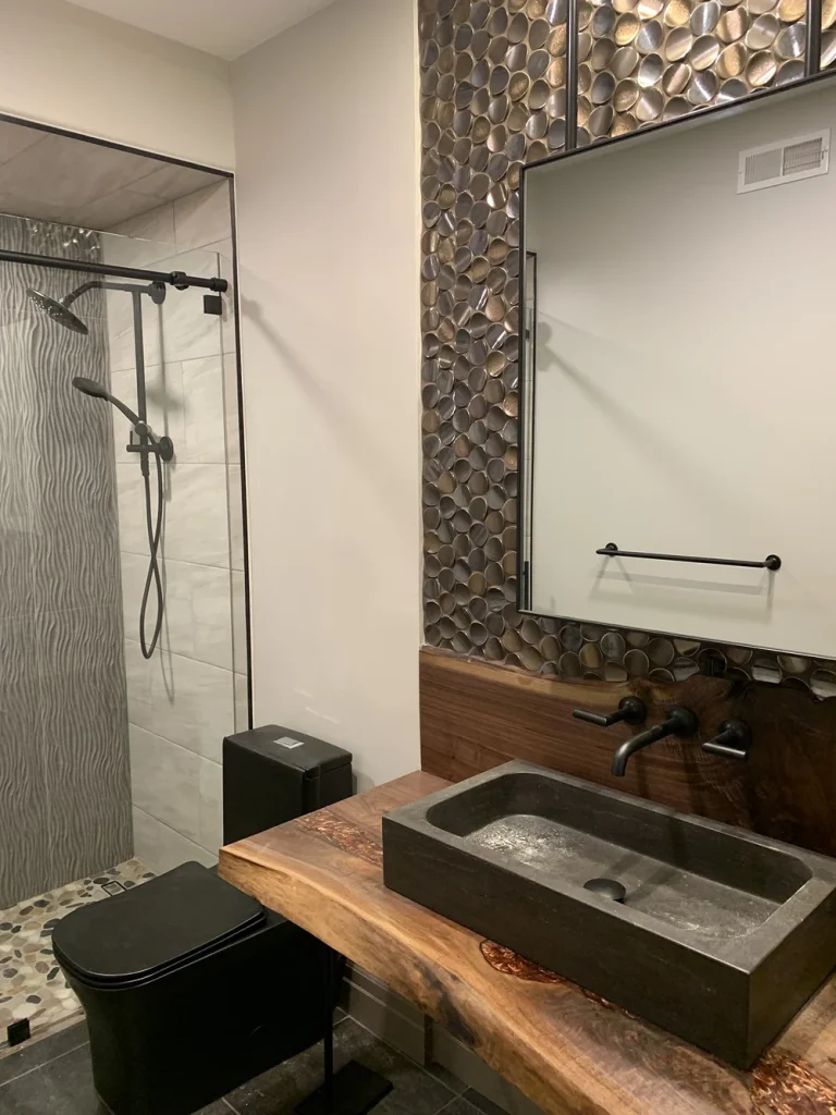 Industrial Live-Edge Bath with Penny Mosaic photo 4