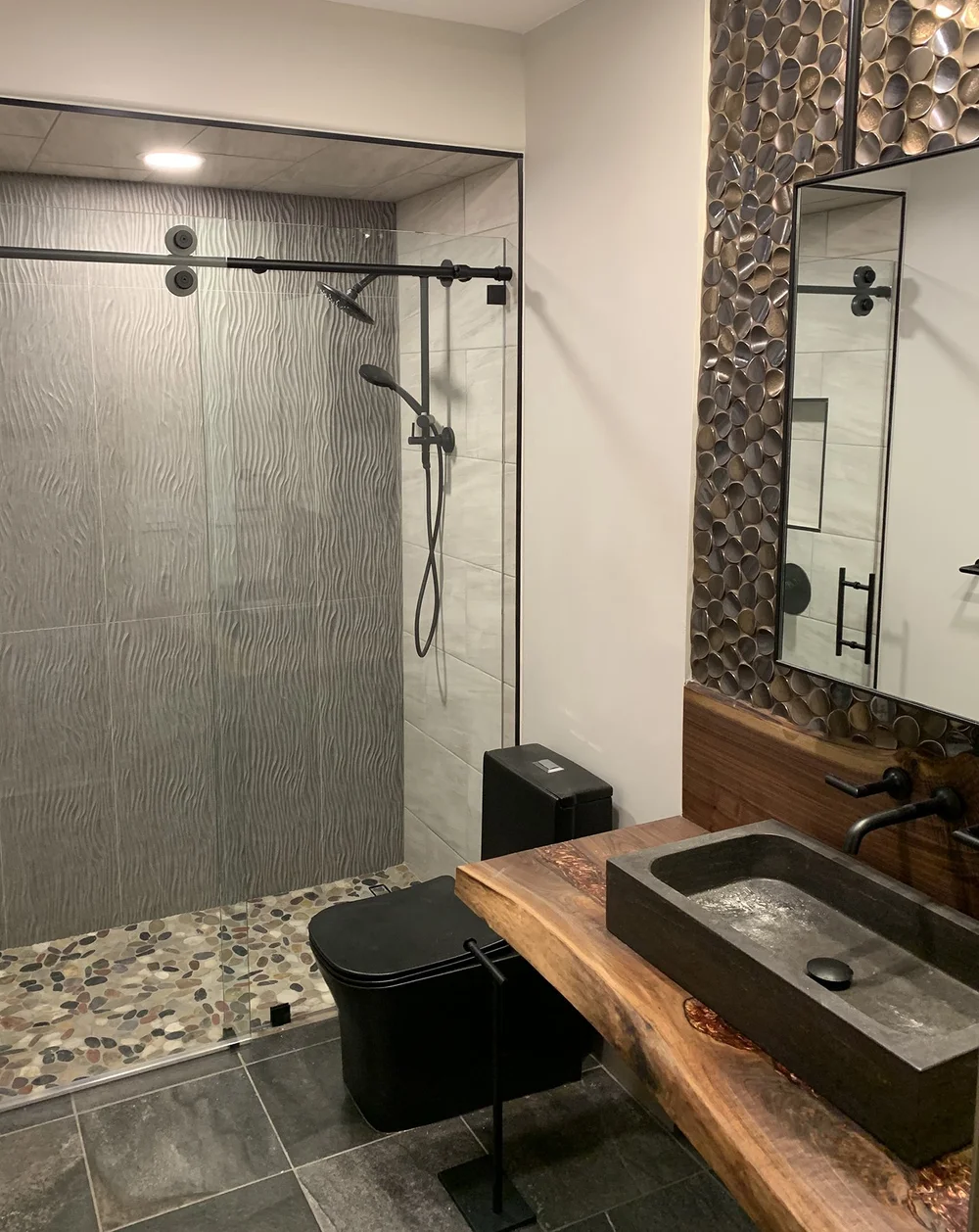 Industrial Live-Edge Bath with Penny Mosaic