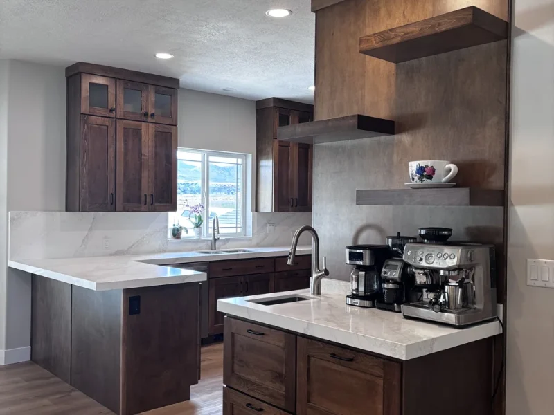 Walnut Shaker Kitchen with Quartz & Coffee Bar