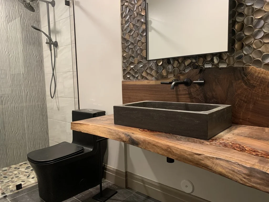 Industrial Live-Edge Bath with Penny Mosaic photo 3