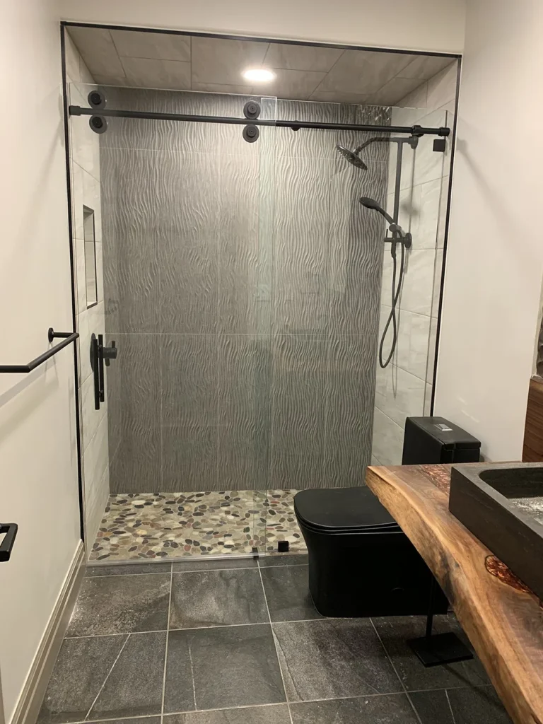 Industrial Live-Edge Bath with Penny Mosaic photo 2