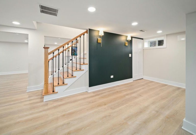 Green Accent Wall Basement with LVP