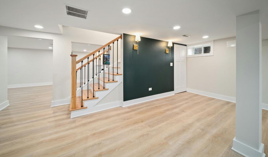 Green Accent Wall Basement with LVP
